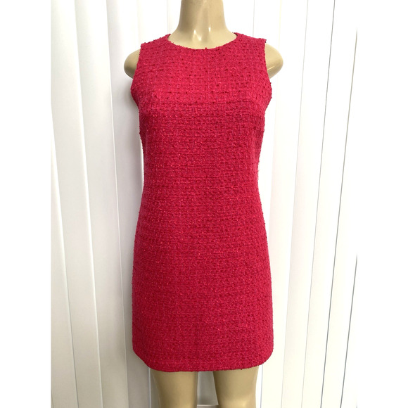 Alice + Olivia Clyde Pink Tweed Boucle Sheath Sleeveless Dress Back Zip Mini 4 S - Picture 5 of 10